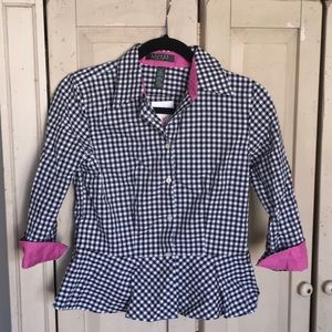 Ralph Lauren blouse 2P NWT pink turned up cuffs blue checkered